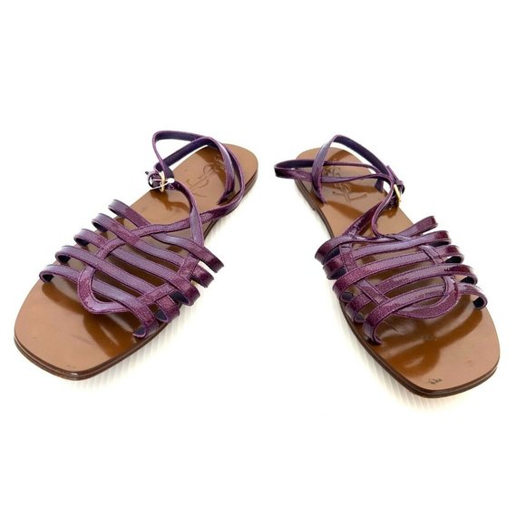 YSL Purple Pebbled Leather Strappy Sandals, Size 7.5 (IUT) 37.5 (IT)
